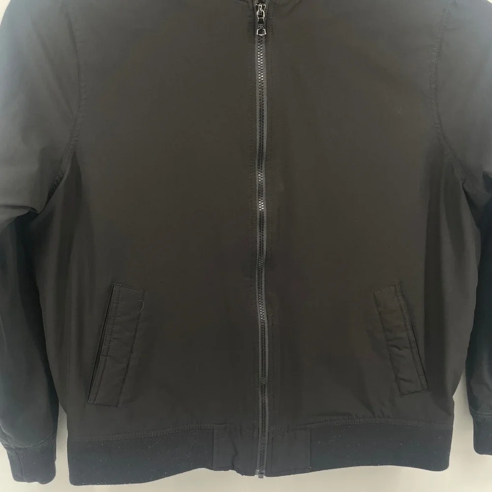 Banana Republic Bomber Jacket Mens Large Black Zip Up Ribbed Trim Lightweight